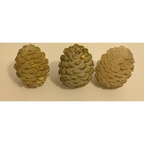 Pine Cone Shaped Candles White Gold Vintage 1960 Lot 3 Holiday Centerpiece Craft - Picture 2 of 7